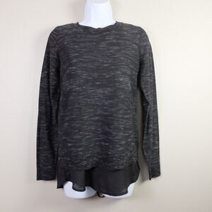 Dex Black and Gray Marled Knit Sweater Sheer Hem Size XS